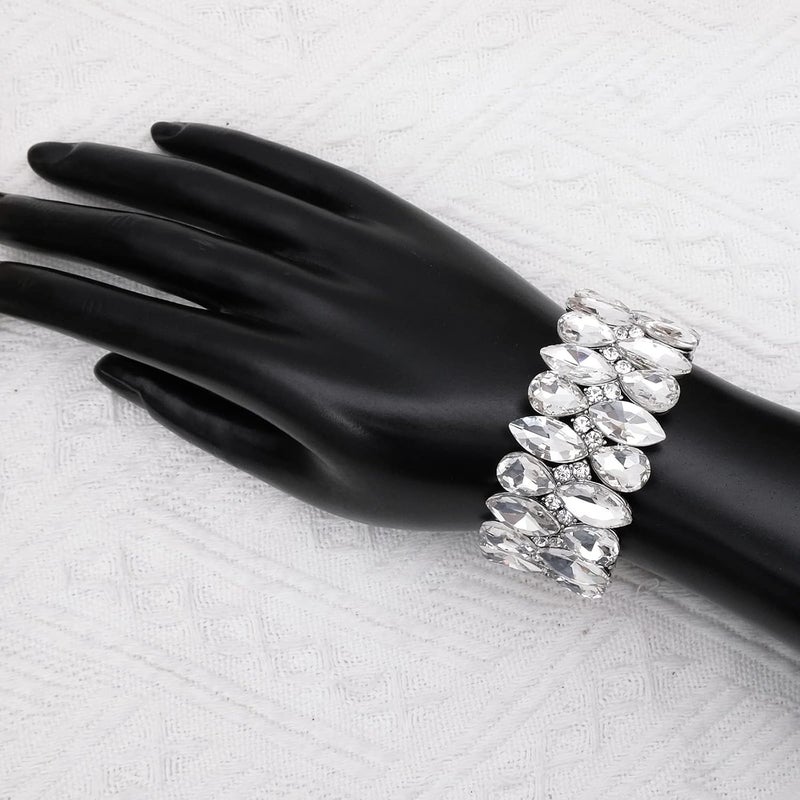 chaoyite Store Women's Statement Stretch Bangle Wide Teardrop Marquise-Shape Crystal Elastic Bracelet Art Deco Bridal Jewelry - Image 4